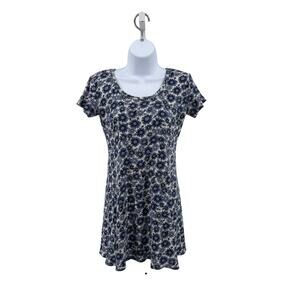 Vintage Tickets Clothing Blue Floral Ribbed Mini Dress Womens XS Short Sleeve